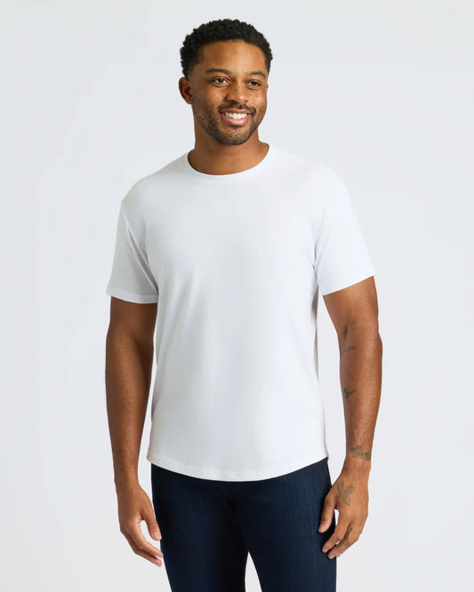 White Curved Hem Classic Crew Neck